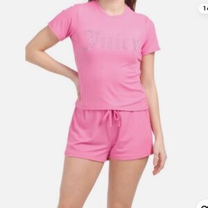 Juicy Couture pink rhinestone ribbed pajama set velvet rose women’s medium